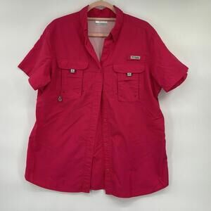 Columbia Women Hot Pink Fishing Shirt Short Sleeve Omni Shade Back Vent